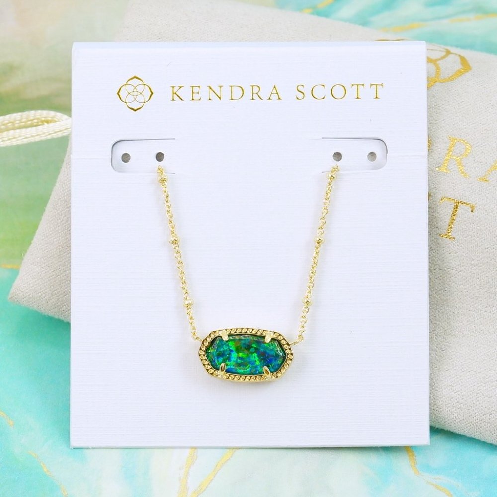 Kendra Scott Elisa Satellite Midnight Kyocera Opal Illusion Necklace Gol…